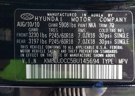 2011 Hyundai Veracruz Limited from USA, damaged, VIN KM8NUDCC5BU145694